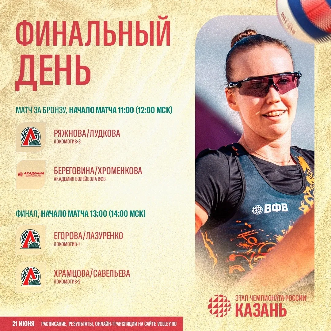 Стартует финальный день этапа Чемпионата России по пляжному волейболу в Казани 💪

🥉 Матч за бронзу