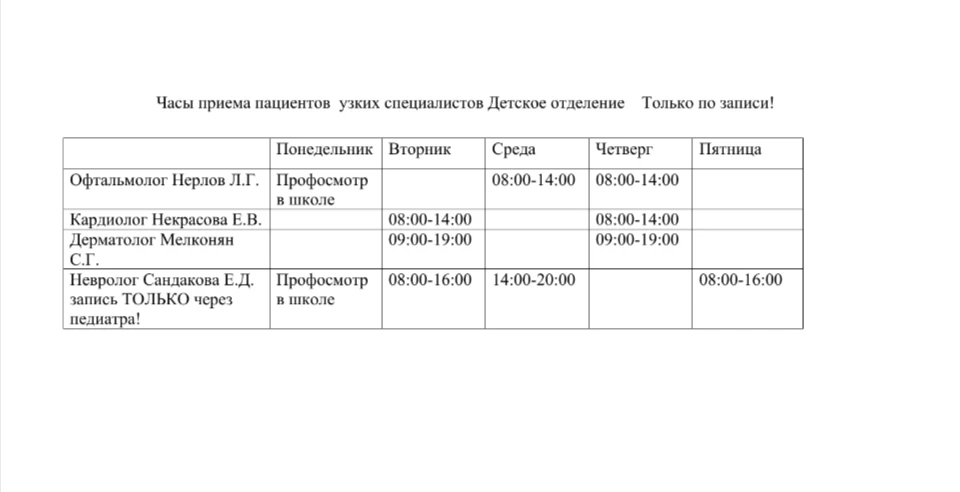 🗂️  Расписание приема🧸      **узких специалистов**  с 16 по 20 марта 2026г  в детском отделении  #гр