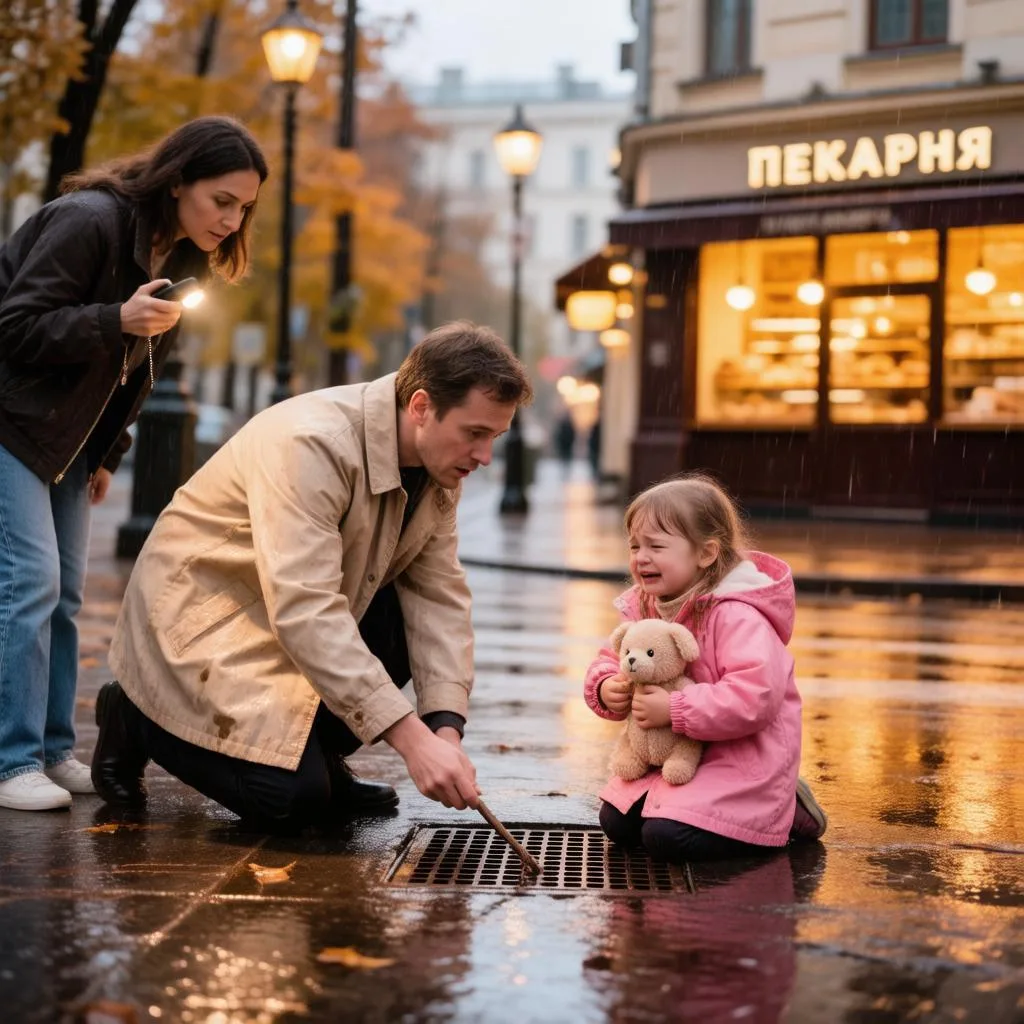 Девочка на мокром асфальте