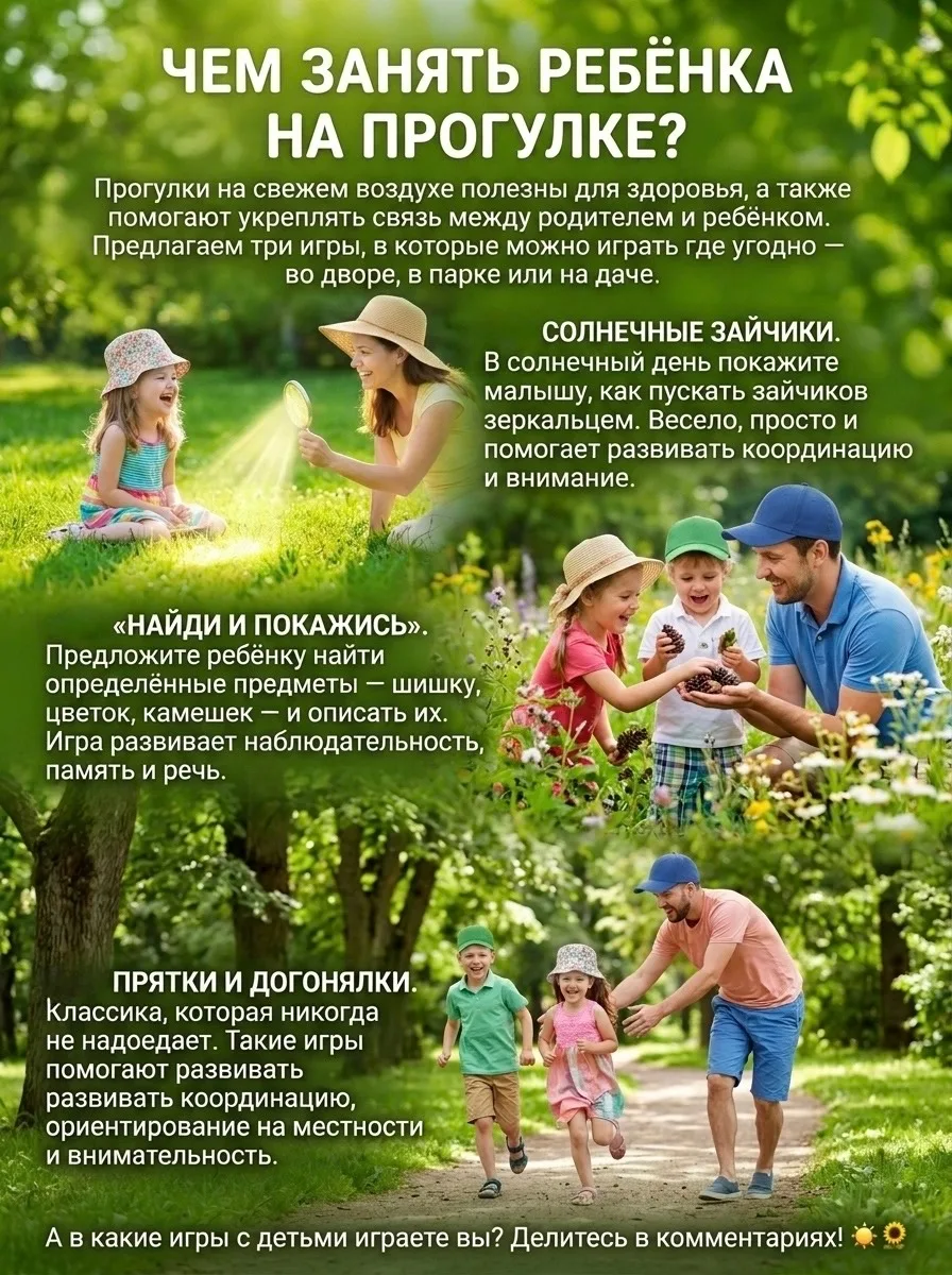 ☀️ Прогулка — это не просто время на свежем воздухе, а отличный шанс для развития вашего малыша! 🌳✨