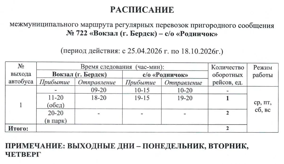 Первый дачный маршрут стартовал для жителей Бердска  С 18 апреля автобус №725 начал ходить к садов