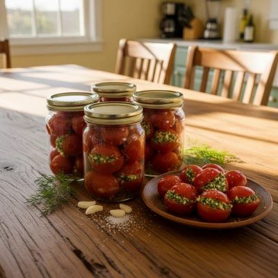 Малосольные помидорки-черри (сухой посол) 🍅✨

Летние черри с начинкой из укропа и чеснока — это нас