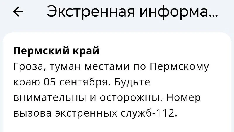❗️Завтра местами по Пермскому краю ожидаются гроза и туман.