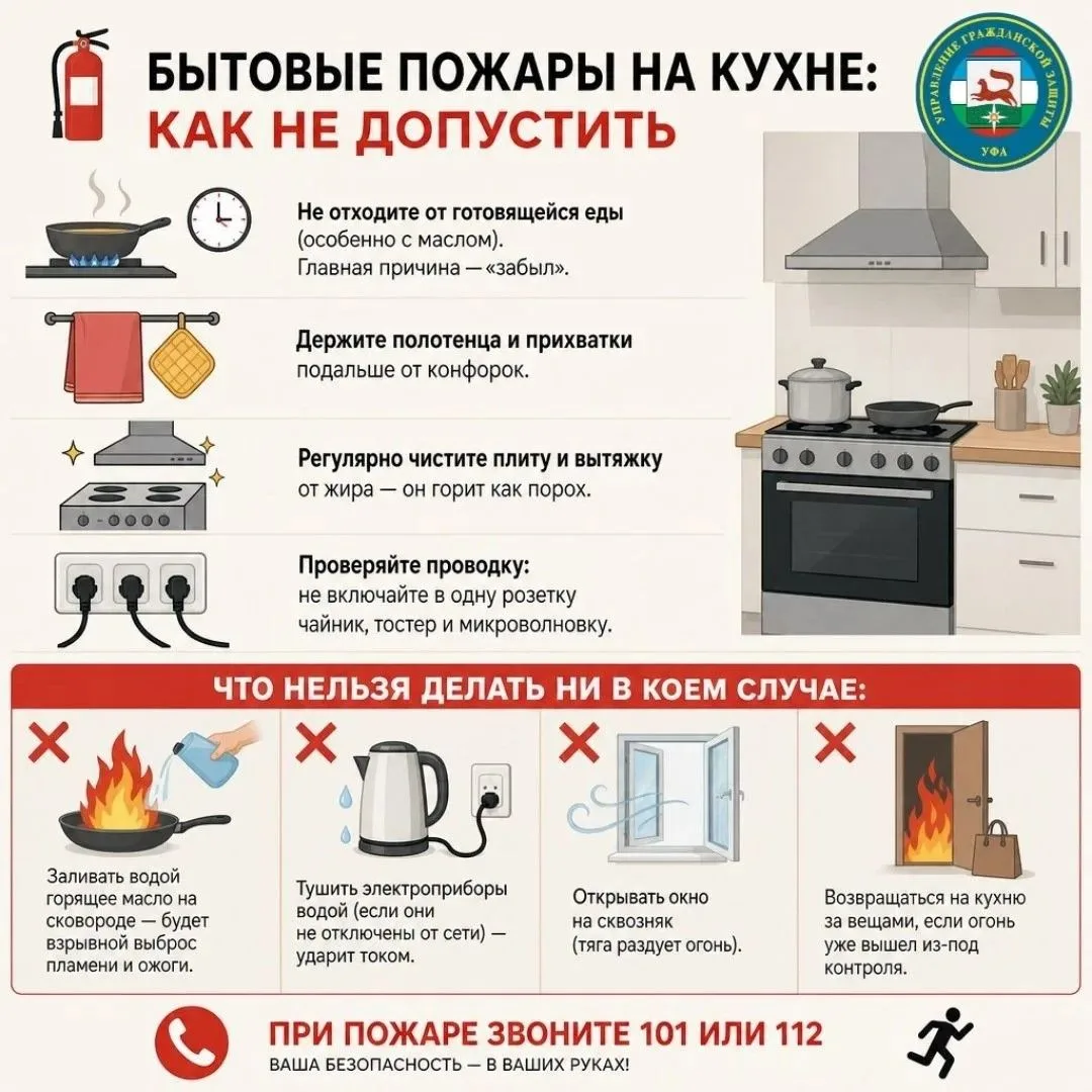 БЫТОВЫЕ ПОЖАРЫ НА КУХНЕ: КАК НЕ ДОПУСТИТЬ🧯
