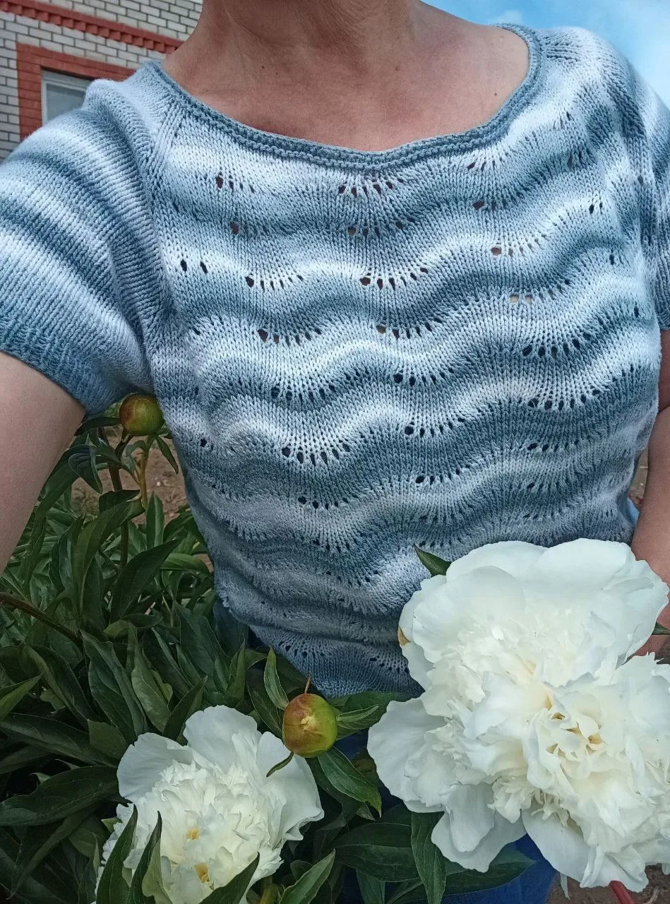 Дублирую описание.

📝Футболка в морском стиле из 100% хлопковой пряжи Alize Bella batik. 180 м/50 г