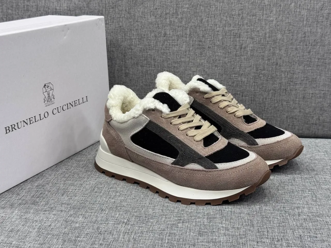 Brunello Cucinelli кроссовки из натуральной кожи, замши и меха