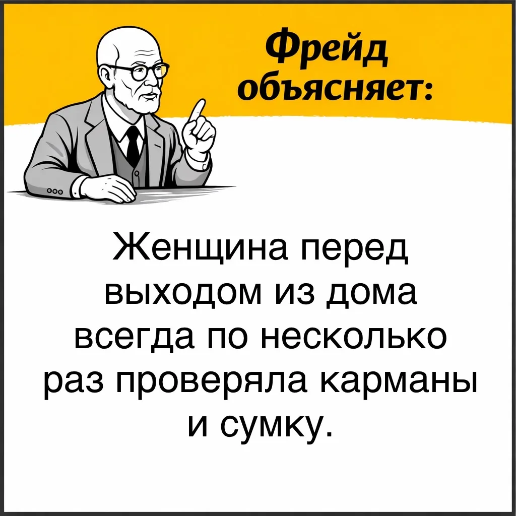 Фрейд описывает случай, когда женщина перед выходом из дома по несколько раз проверяла карманы и сум