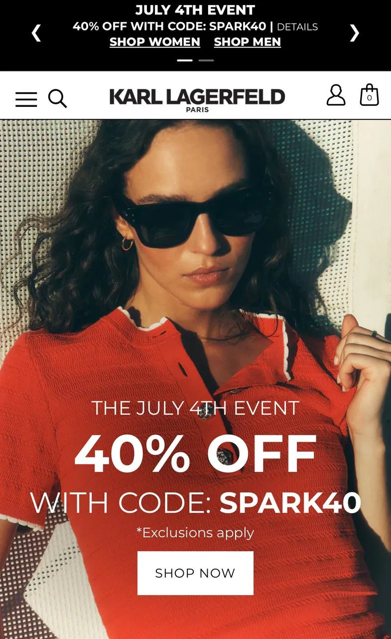 🔥Дополнительная скидка -40% на karllagerfeldparis.com
