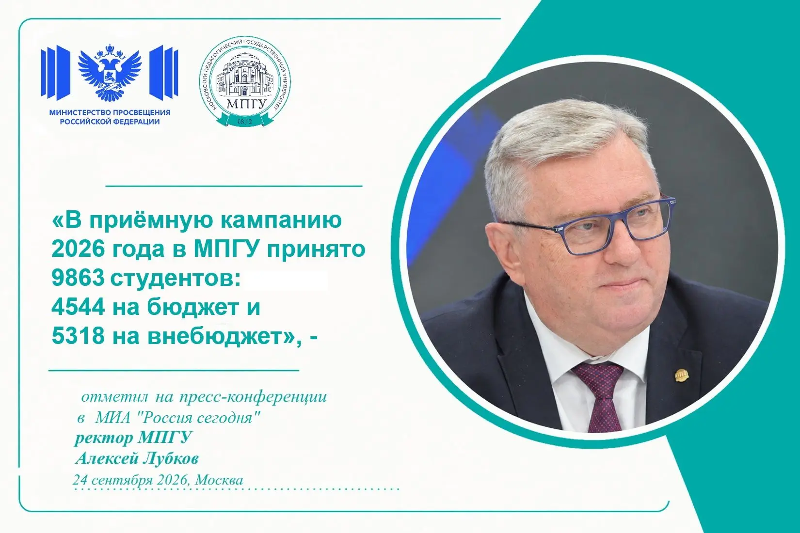 📝 Ректор МПГУ Алексей Лубков об итогах приемной кампании