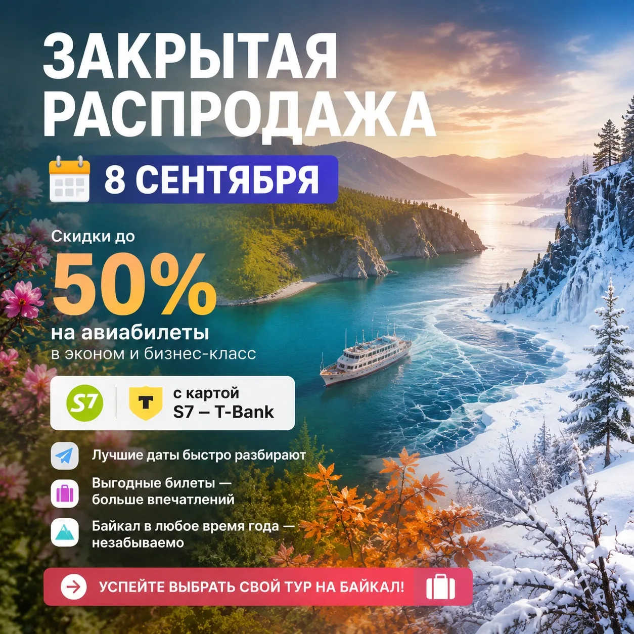 ✨ Закрытая распродажа 8 сентября на авиабилеты. на авиабилеты