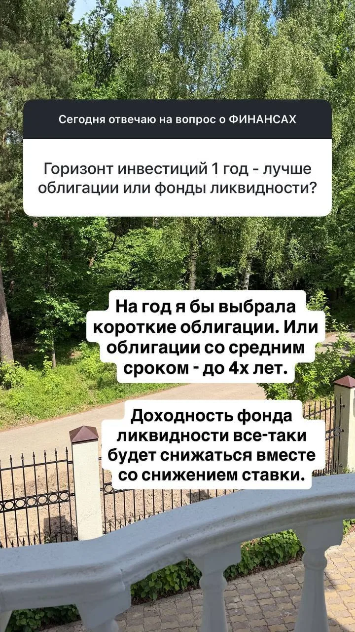 Горизонт инвестиций - 1 год, лучше облигации или фонды ликвидности?