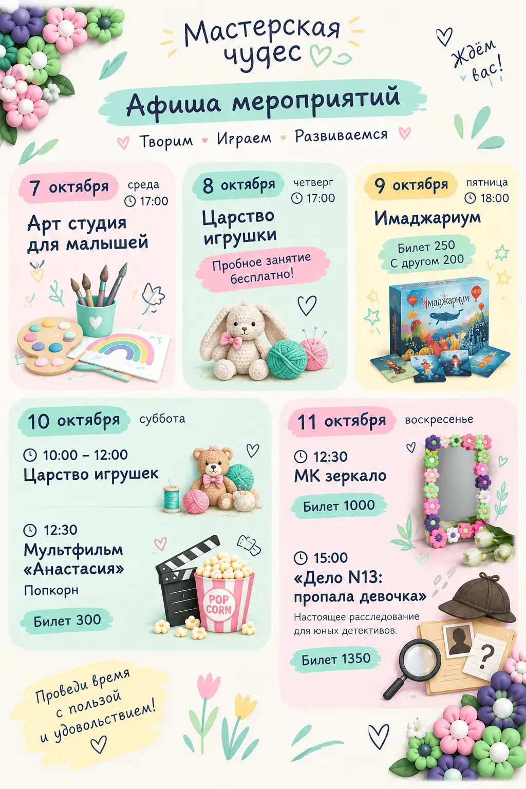 Афиша на предстоящую неделю — новые поводы заглянуть в «Мастерскую чудес»! 💕
