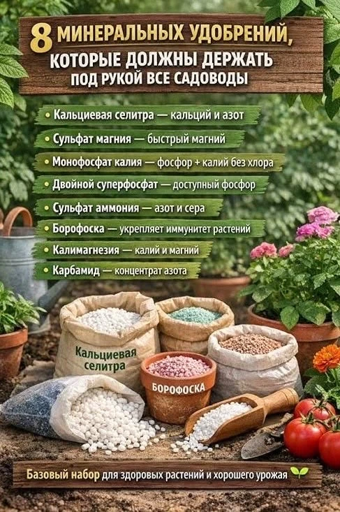 Шпаргалка садовода: ТОП-8 минеральных удобрений для идеального урожая! 🍅🌱

Каждому растению нужен 