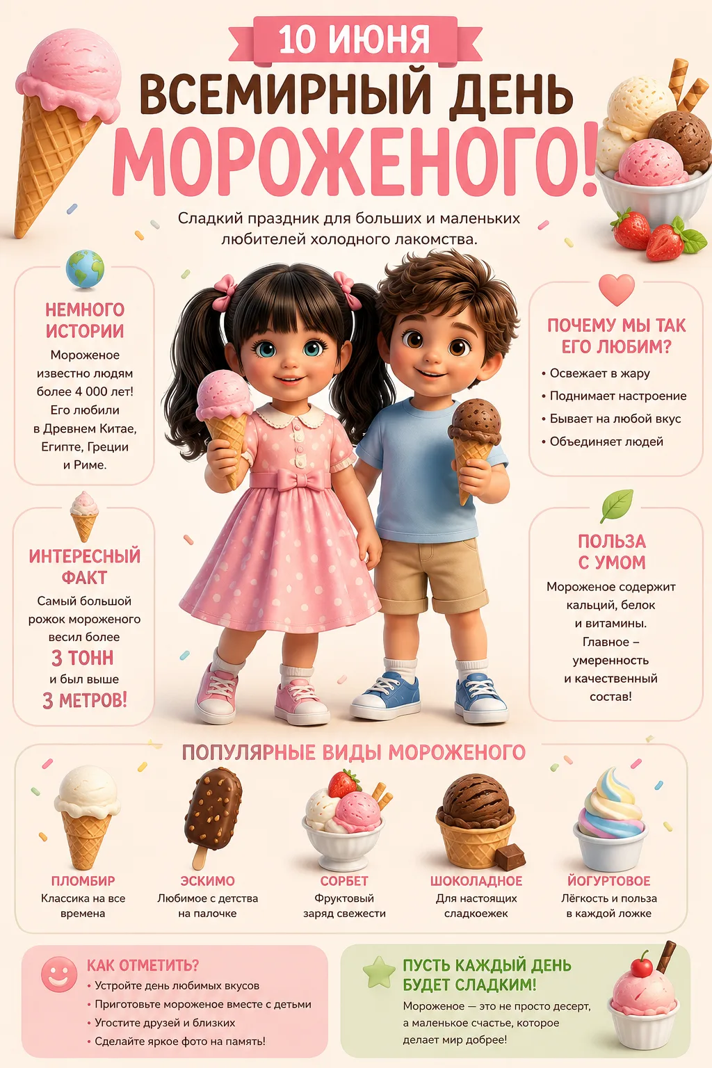 🍦 10 июня отмечается Всемирный день мороженого! 🍦

Почему именно 10 июня? Считается, что именно в 