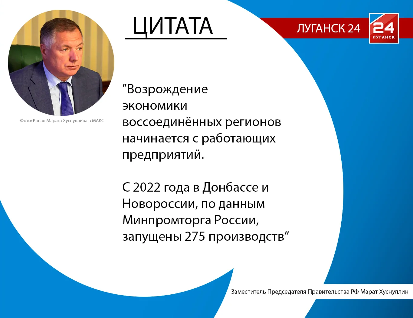 🗣️ В Донбассе и Новороссии с 2022 года запущено 275 производств