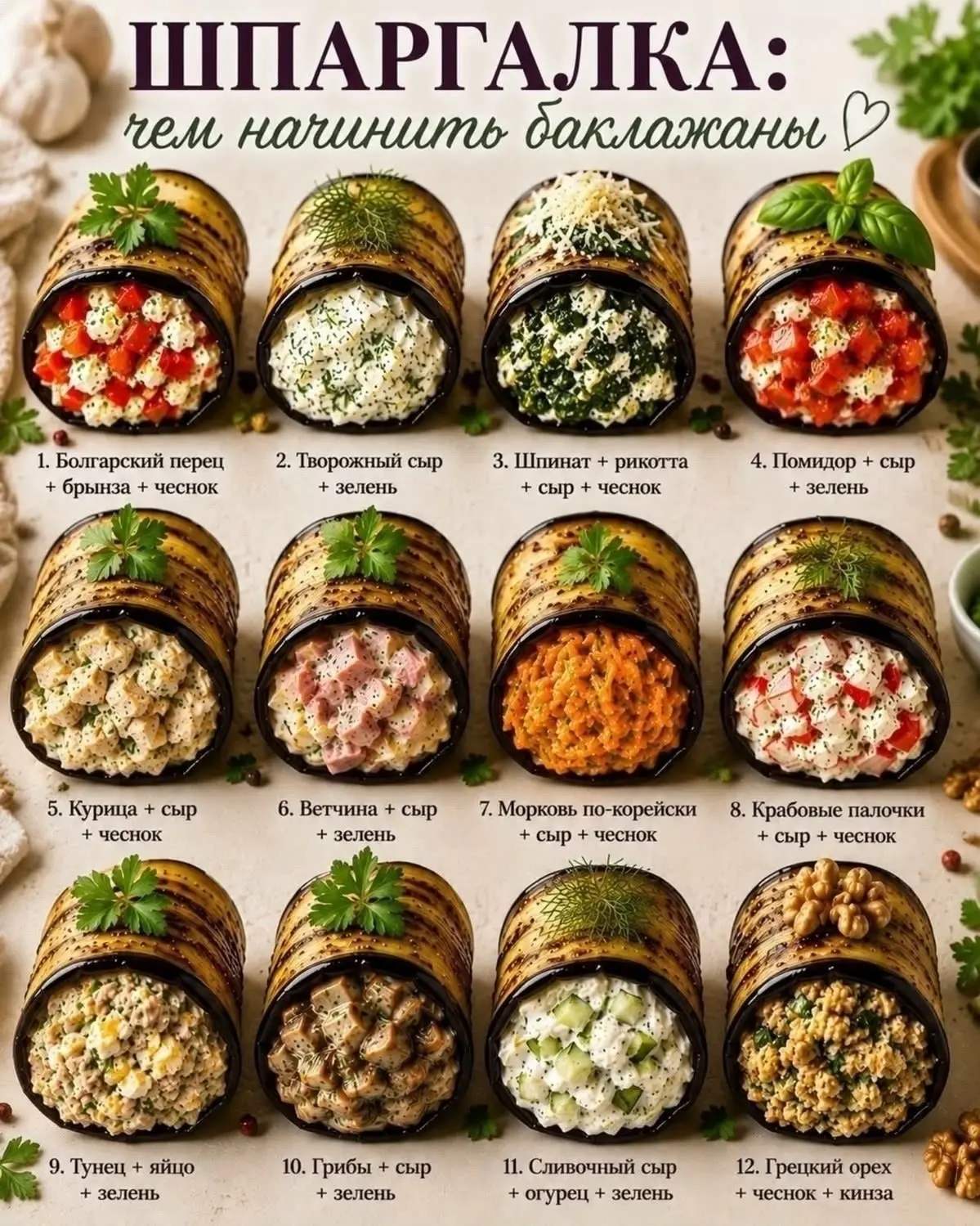 Начинка для рулетов из баклажанов.😋