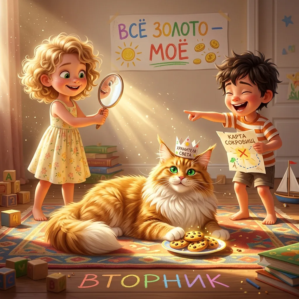 Вторник — это когда ты охотишься за солнечным зайчиком, но пушистый хранитель света уже поймал его п