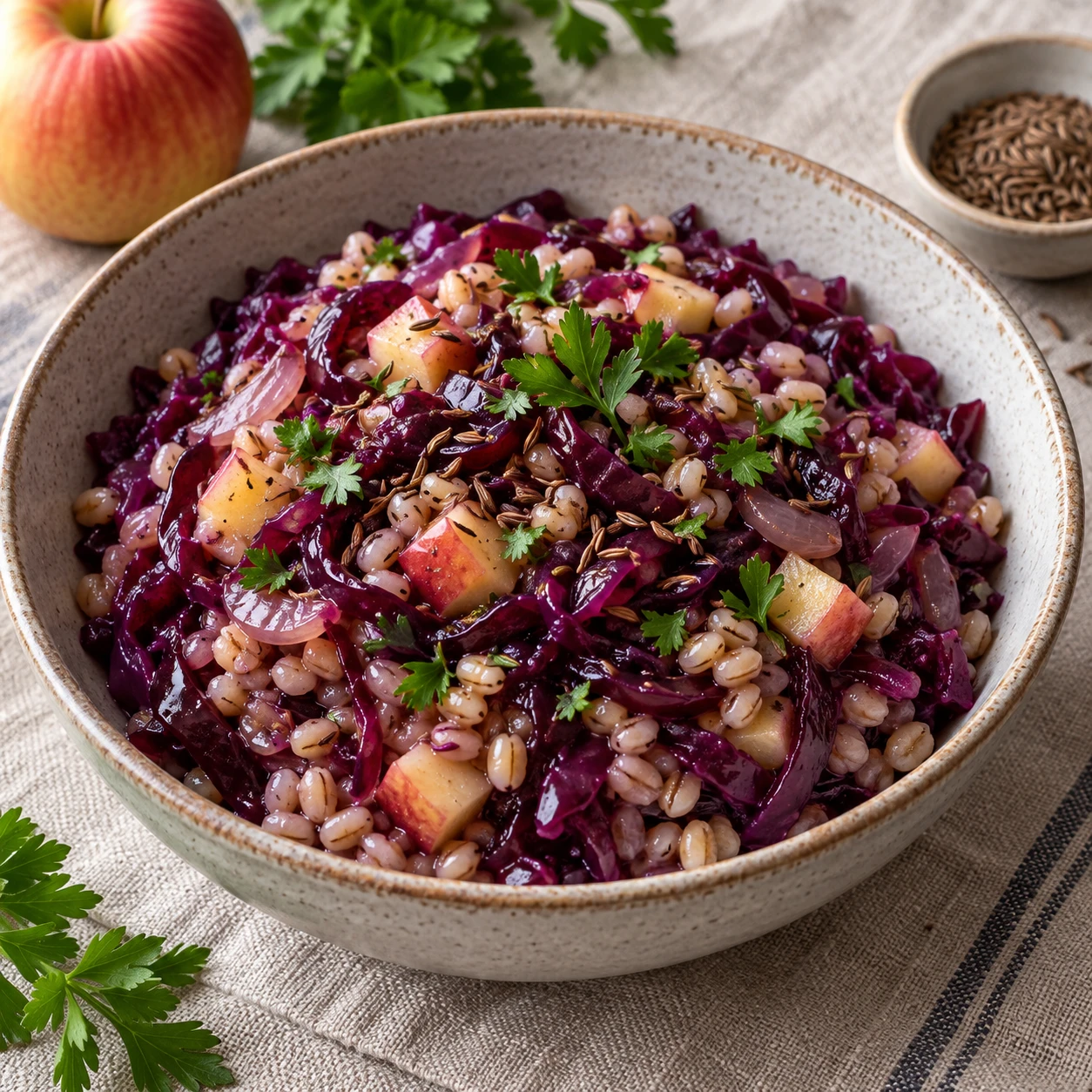 💜 Перловка с красной капустой и яблоком: яркий обед из простых продуктов