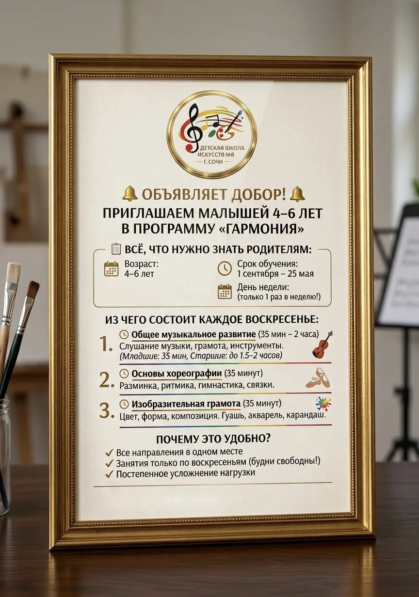 Детская школа искусств №8 объявляет добор! Приглашаем малышей 4–6 лет в программу «ГАРМ...
