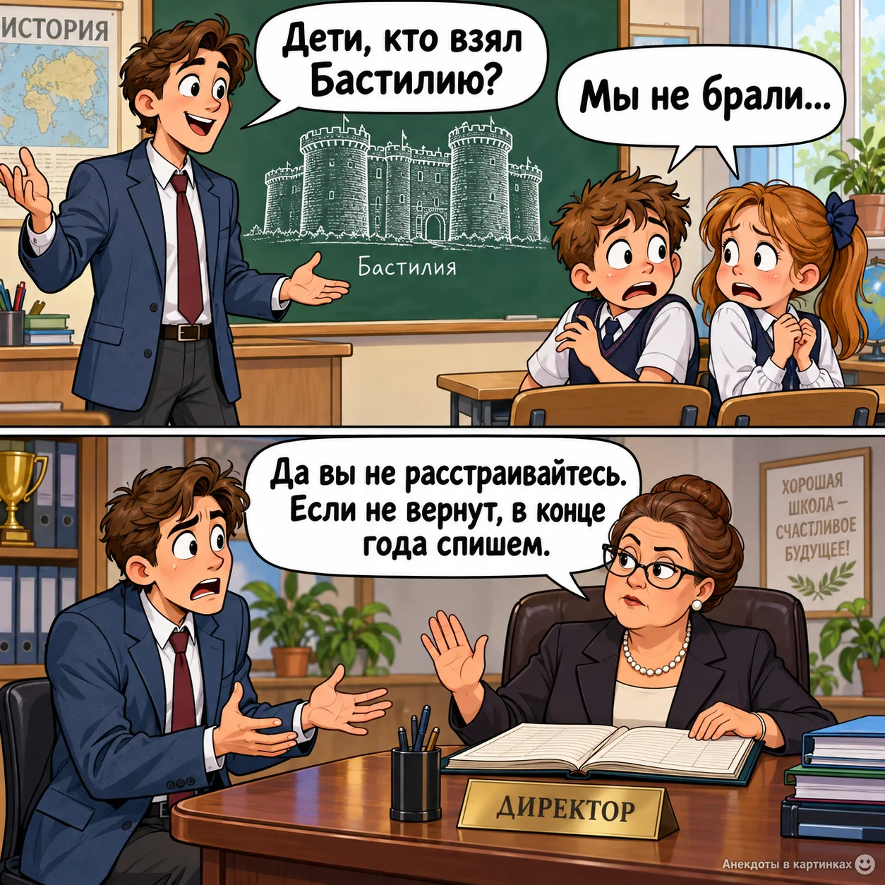Новый учитель, решив проверить уровень знаний в классе, спрашивает: