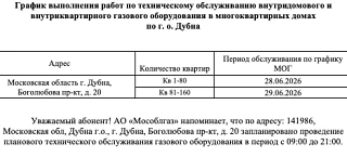 График выполнения работ по техническому обслуживанию внутридомового и внутриквартирного...