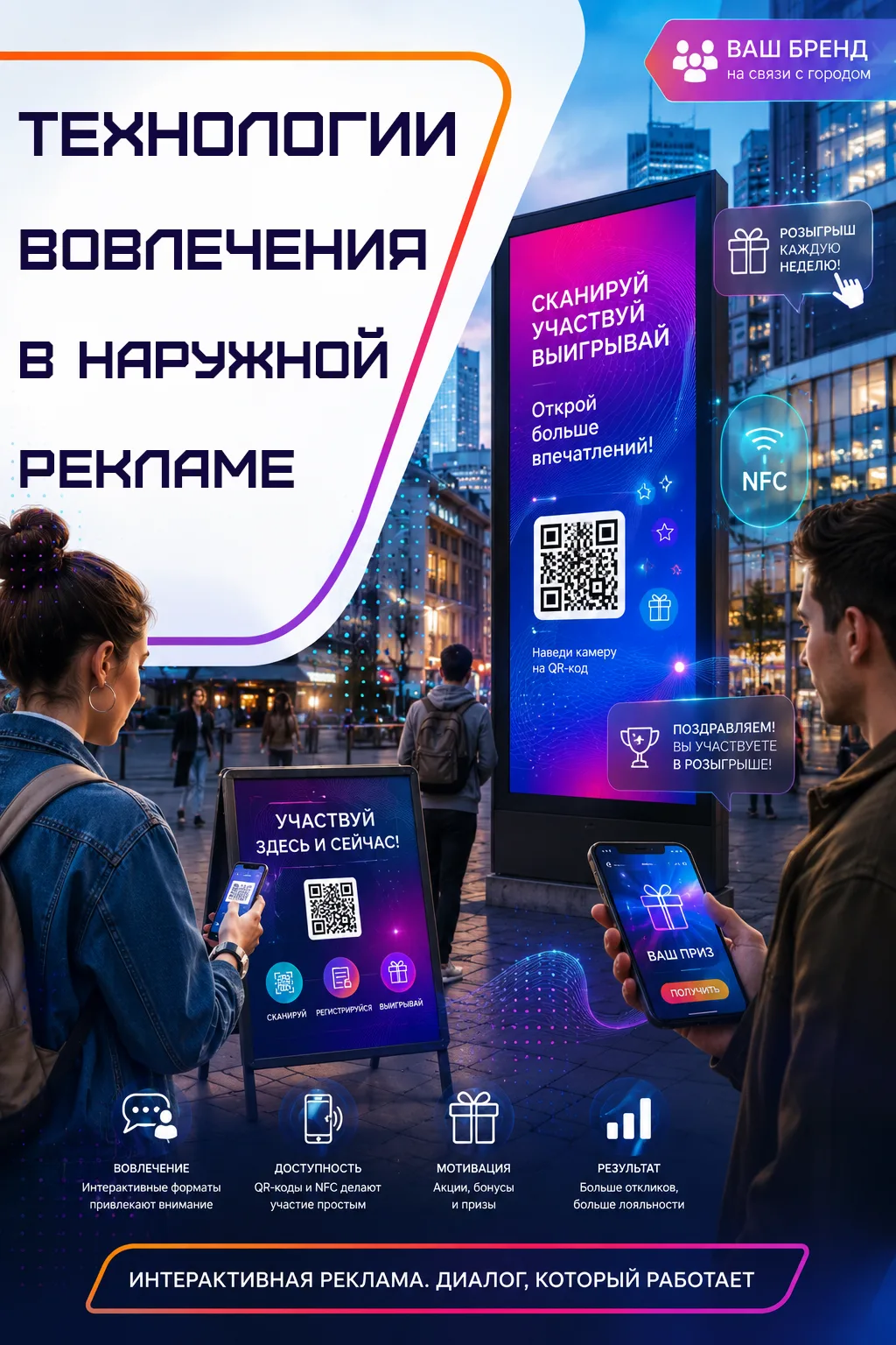 Современная наружная реклама работает эффективнее, когда вовлекает прохожих во взаимоде...