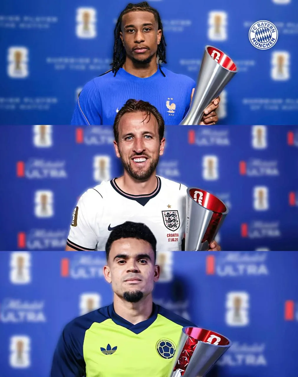 Баварское трио забирает все MVP.

Олисе - 🇫🇷✅
Кейн - 🏴󠁧󠁢󠁥󠁮󠁧󠁿✅
Диаз - 🇨🇴✅

🇩🇪☠️