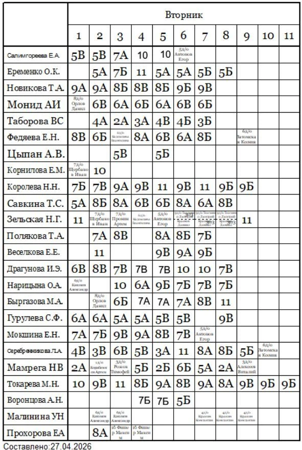 Расписание на 28.04