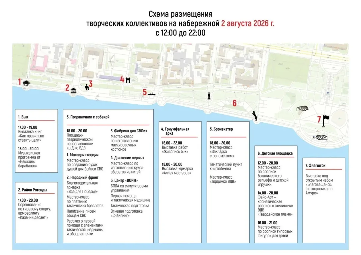 📆 Большая программа ко Дню ВДВ на набережной Благовещенска 

2 августа с 12:00 до 22:00 ⤵️

▫️У