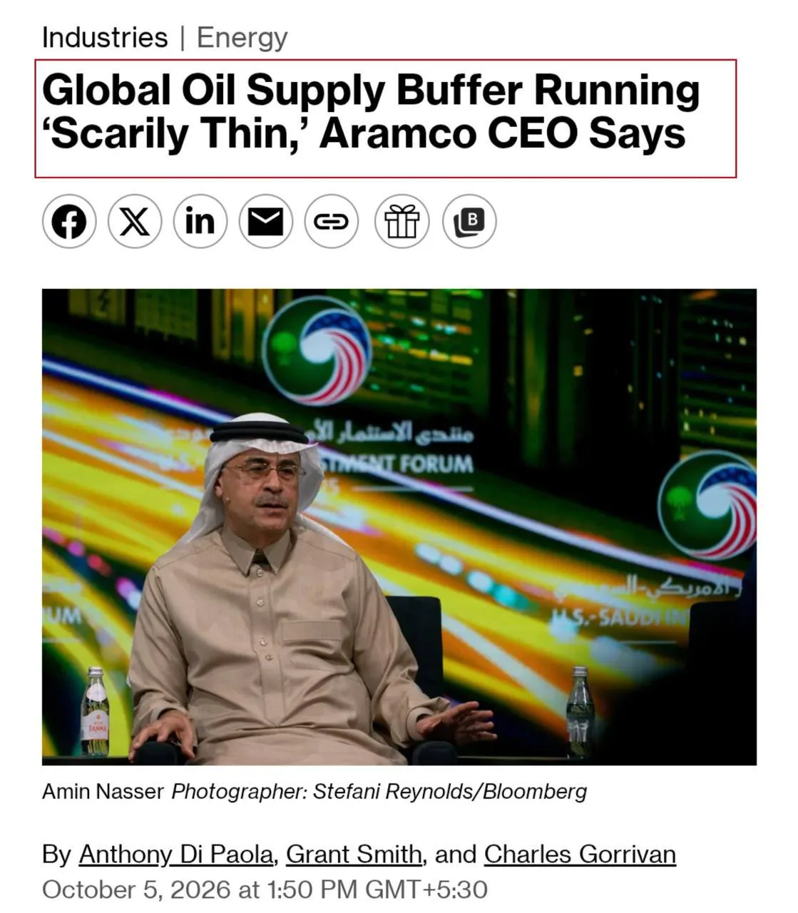 Гендир Saudi Aramco предупредил, что мировые экстренные запасы нефти практически исчерп...