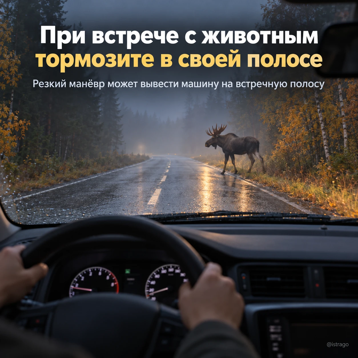 Лось на дороге: главное — тормозить прямо
