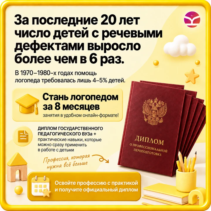 Учитесь в удобном онлайн-формате и получите квалификацию “учитель-логопед” за 8 месяцев!