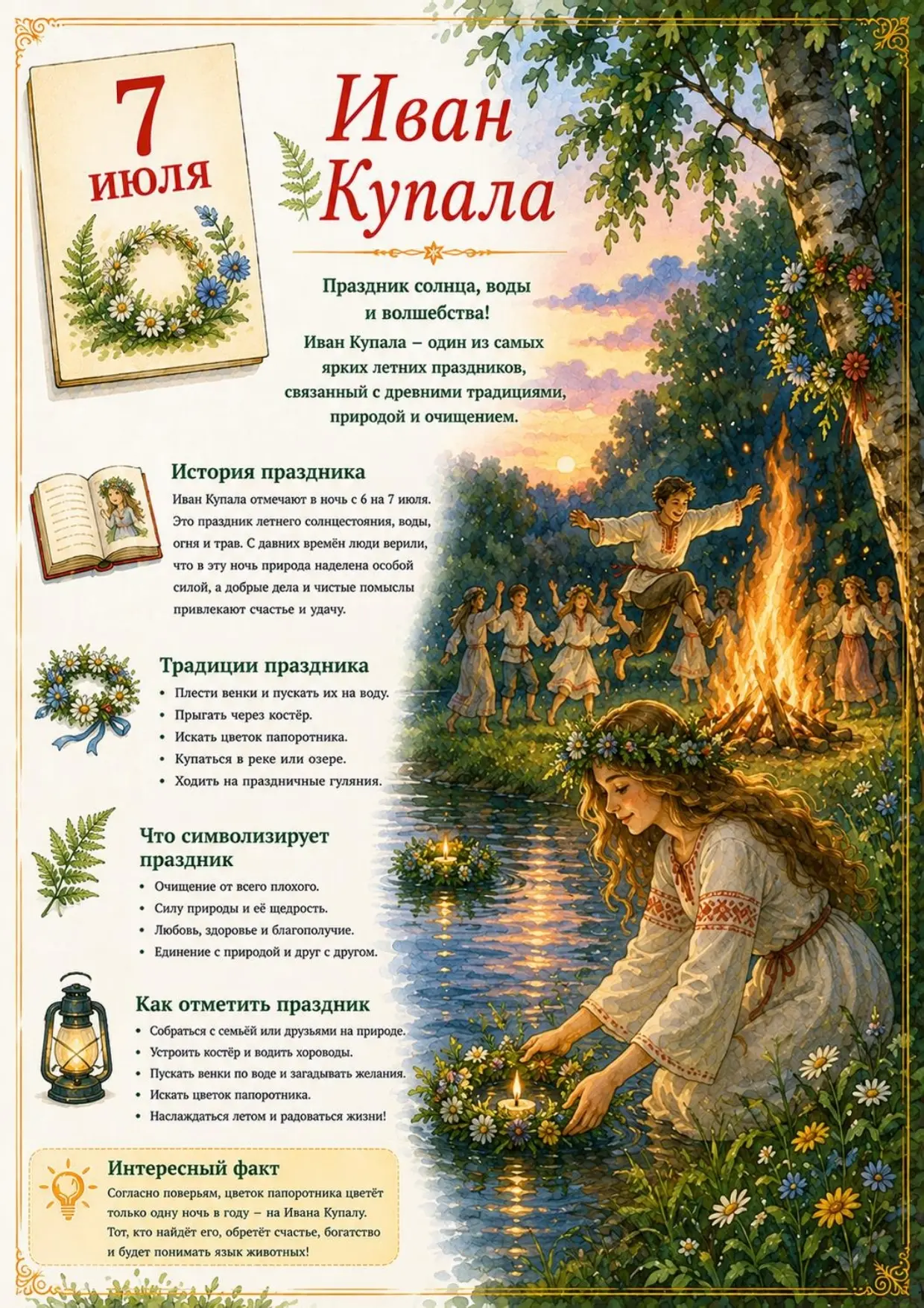 Магия Ивана Купалы: огонь, вода и травы

7 июля — один из самых загадочных и поэтичных праздников в 