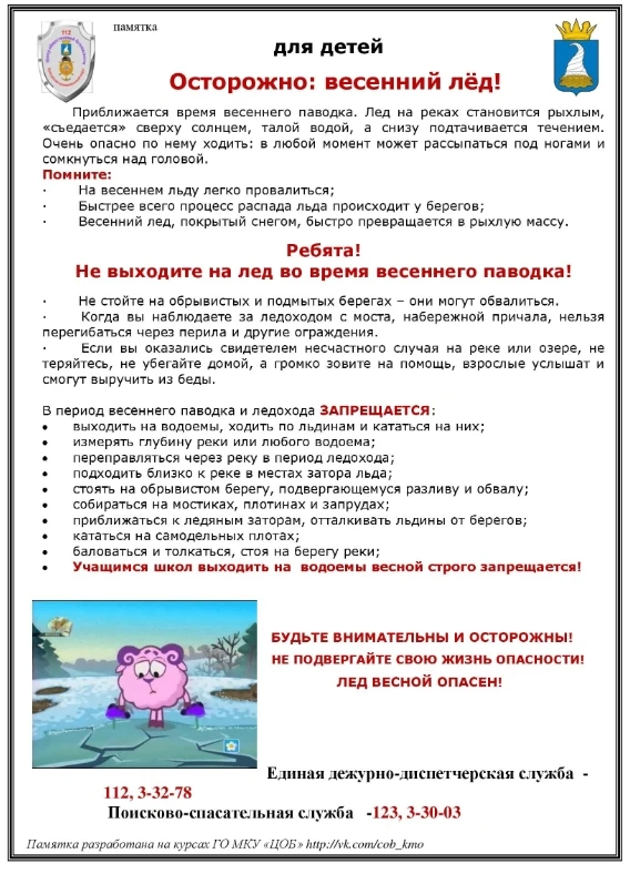 Памятка для родителей в период весеннего паводка