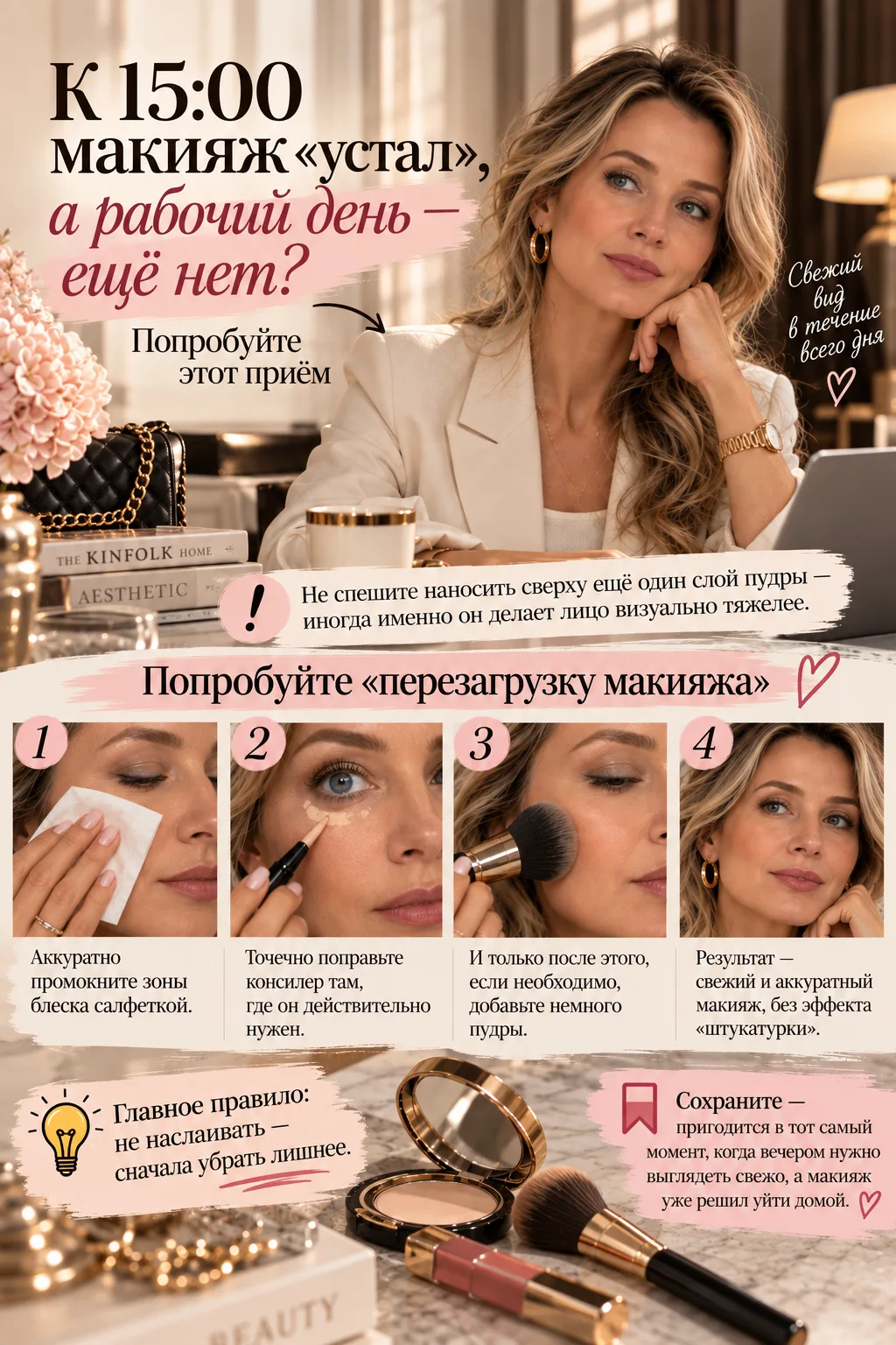 💄 К 15:00 макияж «устал», а рабочий день — ещё нет? Попробуйте этот приём