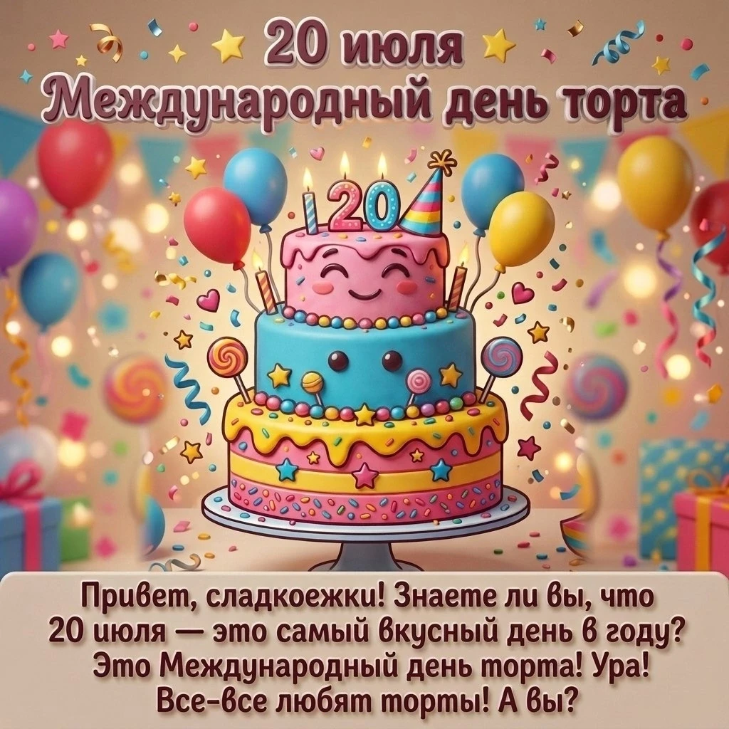 🗓 20 июля — Международный день торта! 🗓

Кто главный герой дня? Торт! 🎂Символ праздника, радости 