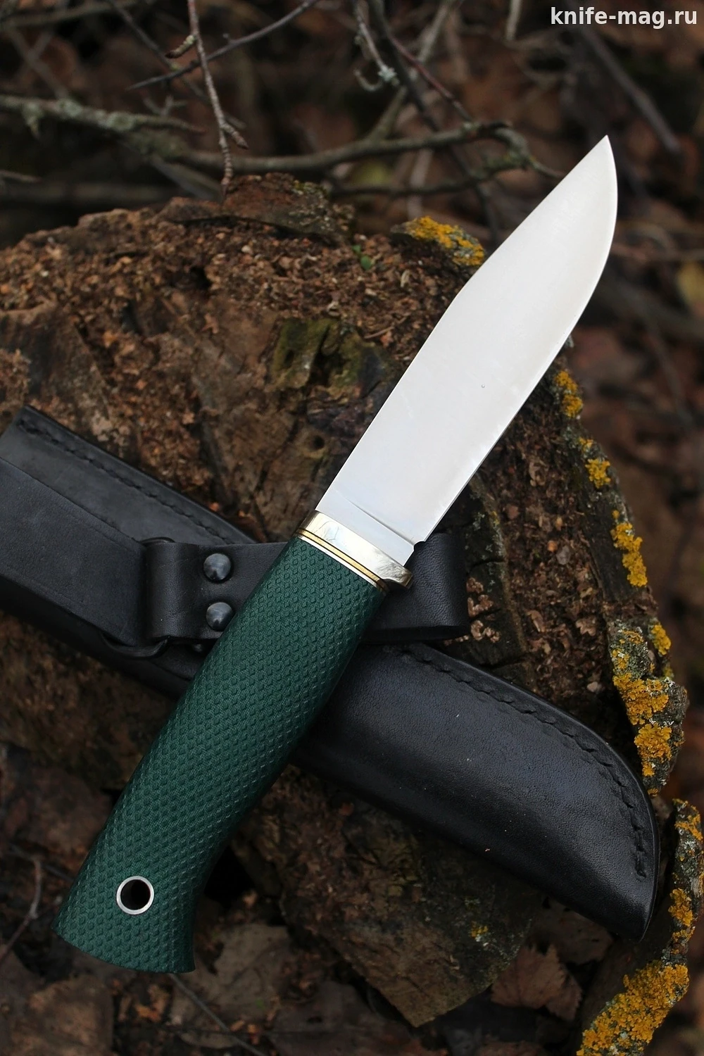 Туристический нож Бер Эксперт Bohler N690, рукоять micarta Изумруд, оружейная насечка