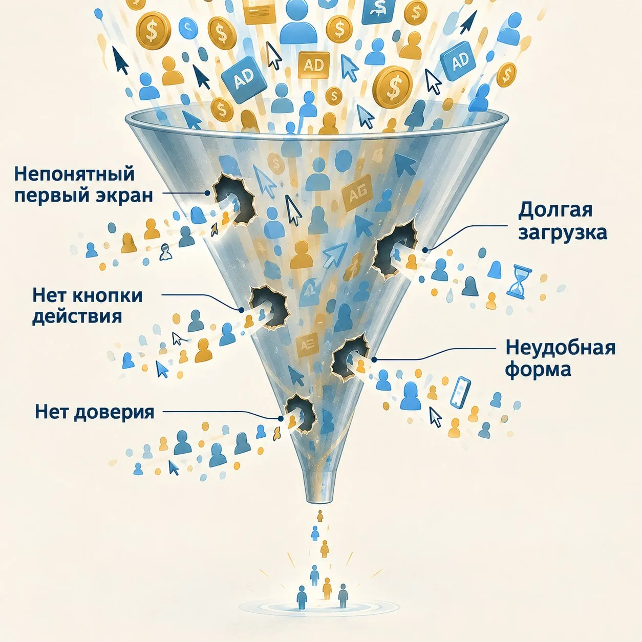 Реклама работает, клики есть, а заявок нет…