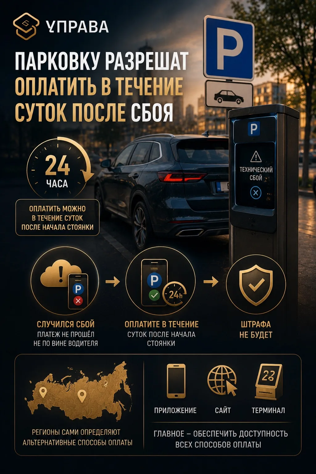 🚗 Парковку разрешат оплатить в течение суток после сбоя

Минтранс предложил не наказывать водителей