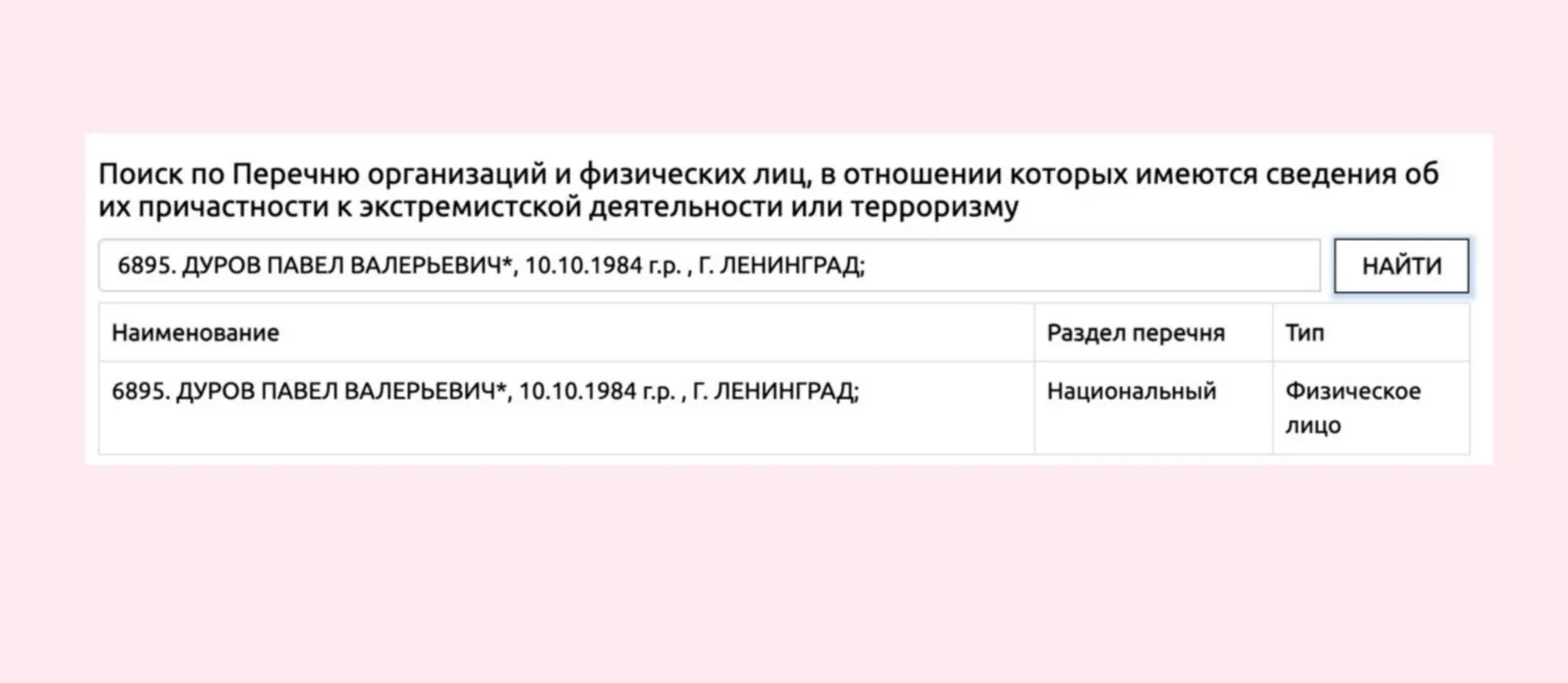 ⚡️Основателя Telegram Павла Дурова внесли в перечень террористов и экстремистов Росфинмониторинга 


