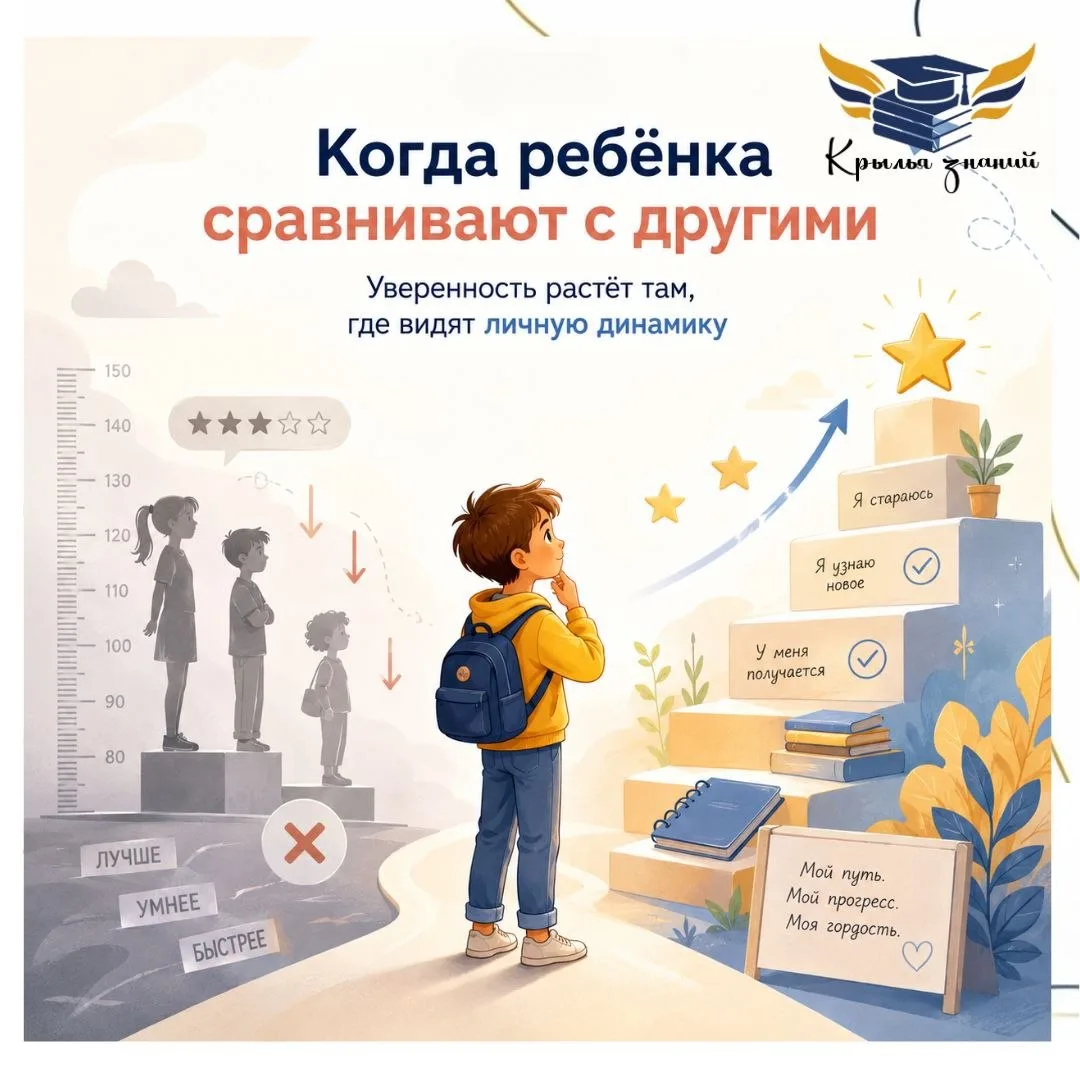 ❓Что происходит, когда ребёнка постоянно сравнивают с другими.
«Посмотри, Маша уже читает быстрее». 