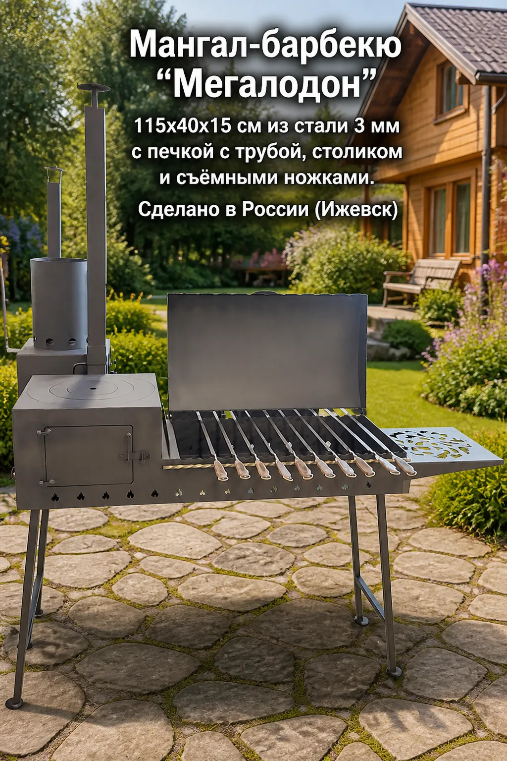Мангал-барбекю „Мегалодон“ — готовьте на даче, как профессионал!🔥