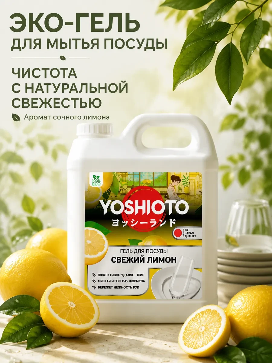 ⚡️ Средство для мытья посуды Свежий Лимон, 5 кг, YOSHIOTO