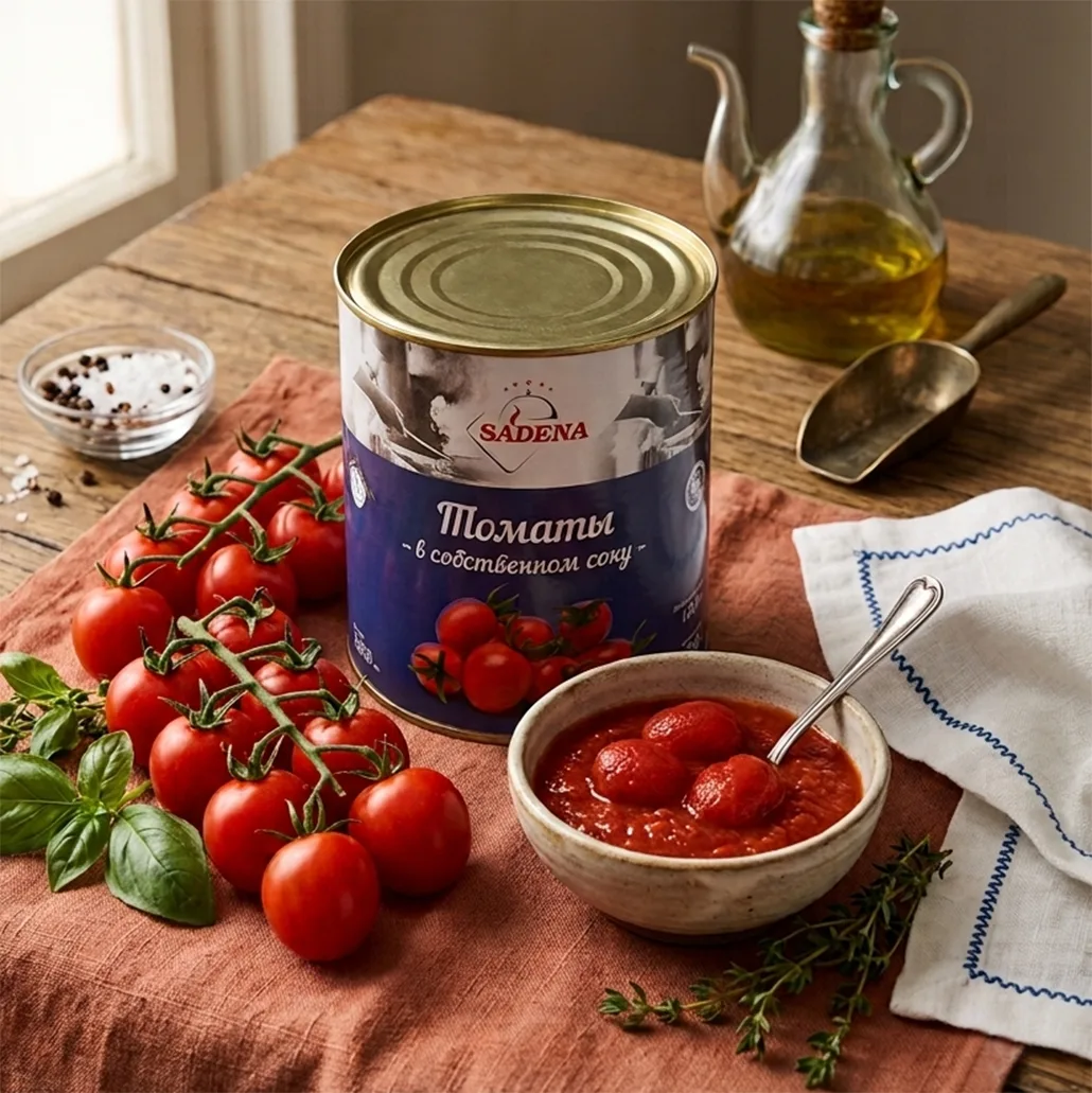 🍅 Томаты очищенные в собственном соку SADENA - надёжная база для профессиональной кухни.