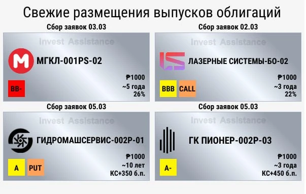 Новые размещения - Коллеги, на этой неделе (02.03-06.03.26) стартует размещение нескольких выпусков 