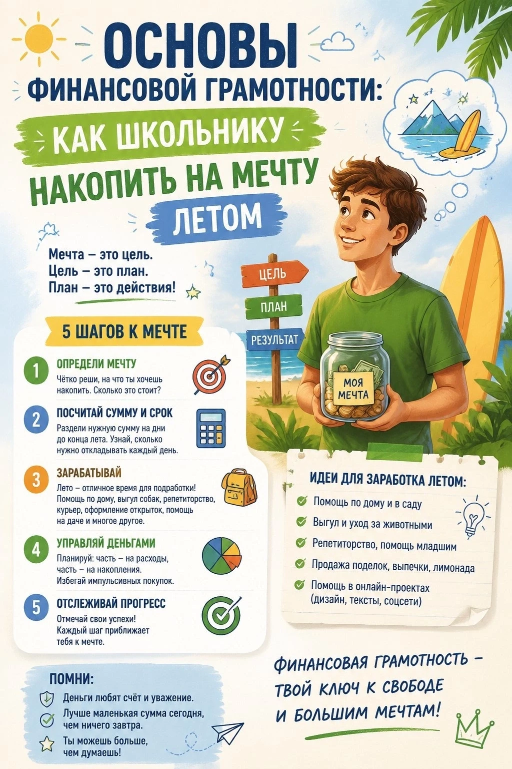 Информация для тех ребят, которые планируют летом поднакопить на мечту! Удачи! Пусть все получится!