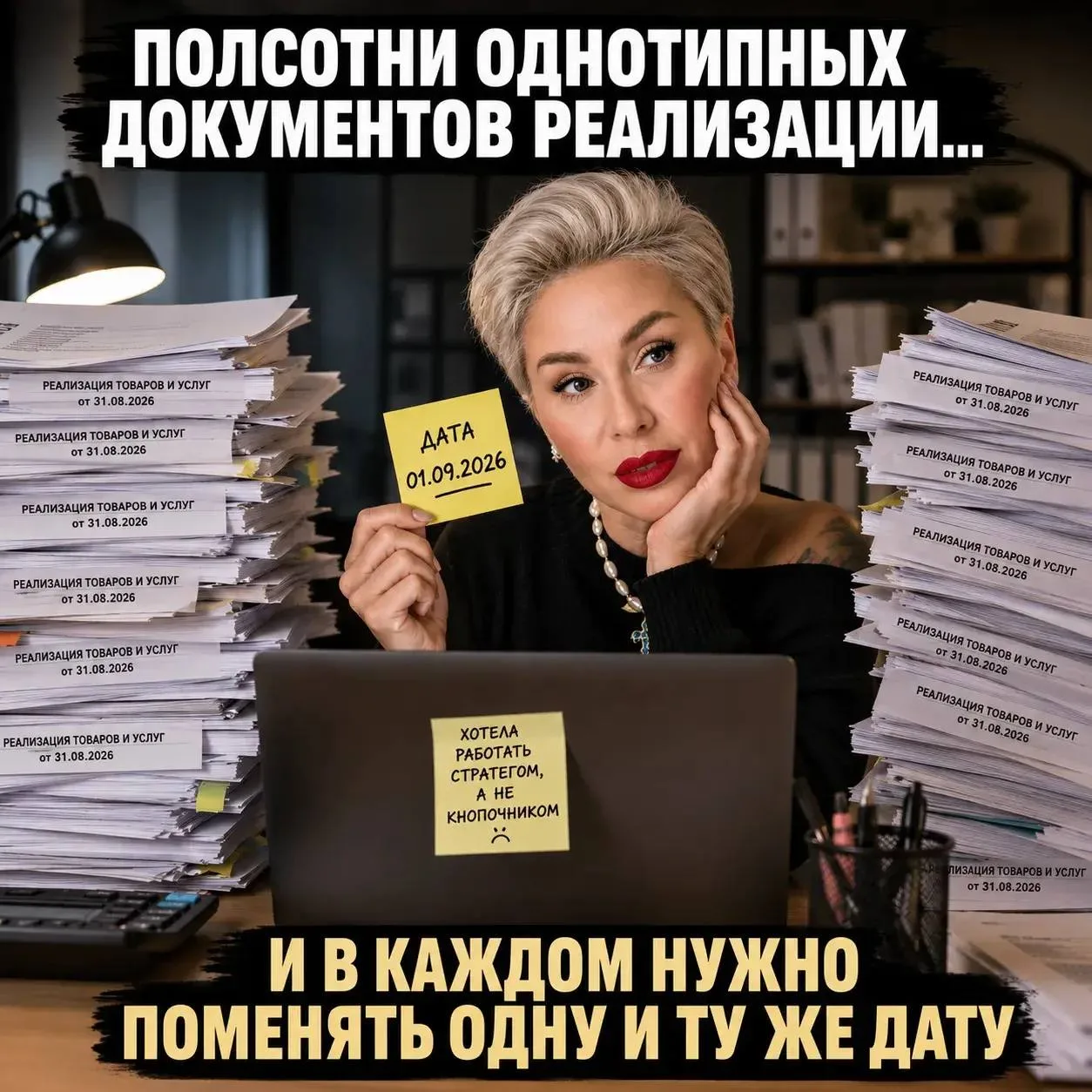 За месяц набралось полсотни однотипных документов реализации ... и в каждом нужно помен...