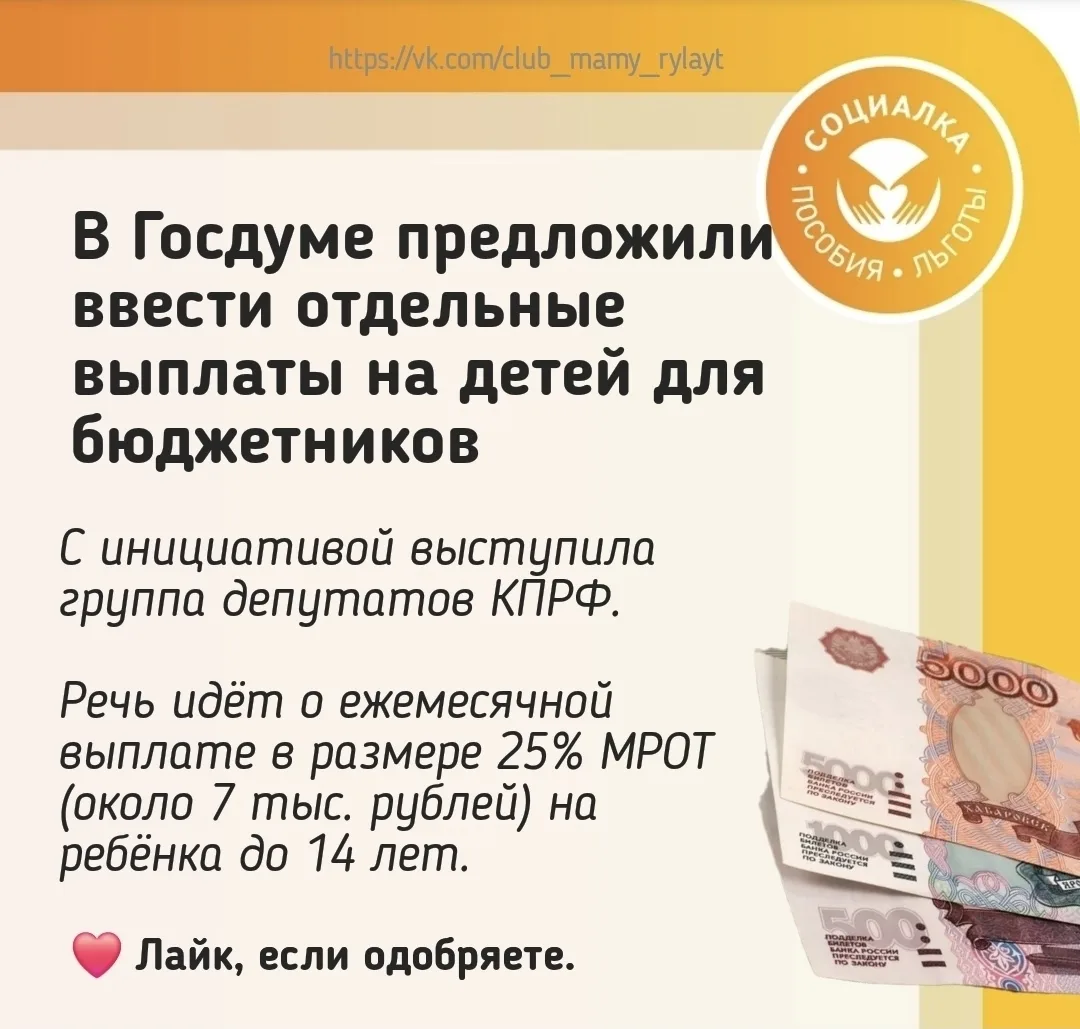 ⚡️❗️💰25% МРОТ на каждого ребёнка: депутаты хотят спасти рождаемость и бюджетников    СОЦИАЛКА | ДЕТС