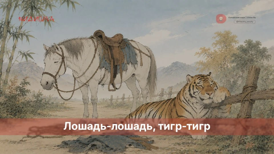 马马虎虎 [mǎ ma hū hū]
«Лошадь-лошадь, тигр-тигр» 🐴🐯
Одно из самых распространённых разговорных выраже