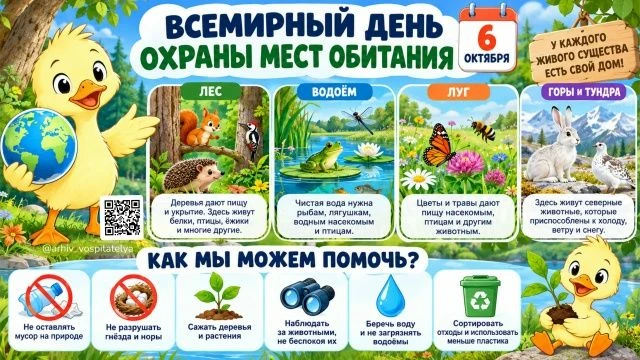 🌎 6 октября - ВЕМИРНЫЙ ДЕНЬ ОХРАНЫ МЕСТ ОБИТАНИЯ.